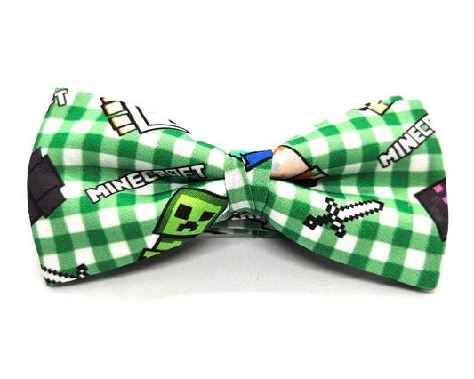 Pajarita Minecraft de cuadros blancos y verdes, tamaño adulto