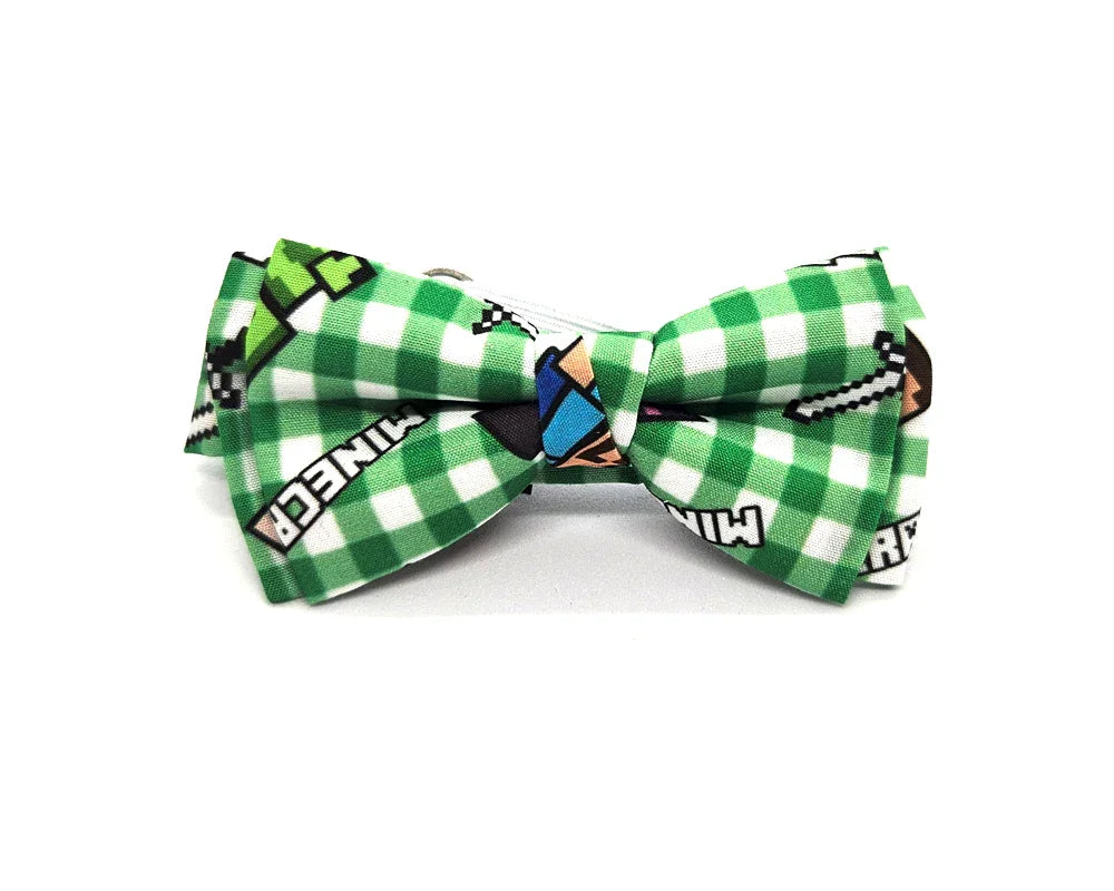 Pajarita Minecraft de cuadros blancos y verdes, tamaño niño hasta 5 años