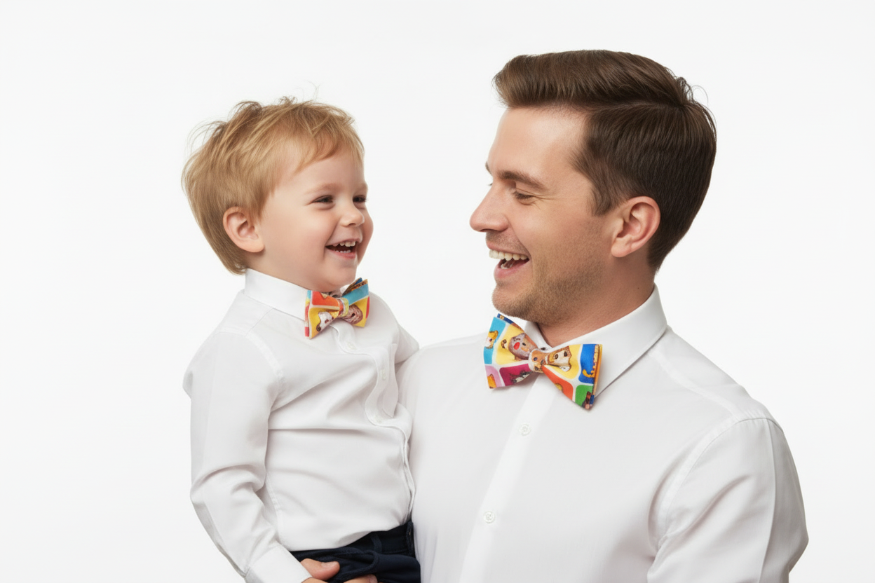 Pajaritas a juego, padre e hijo modelo multicolor gatos